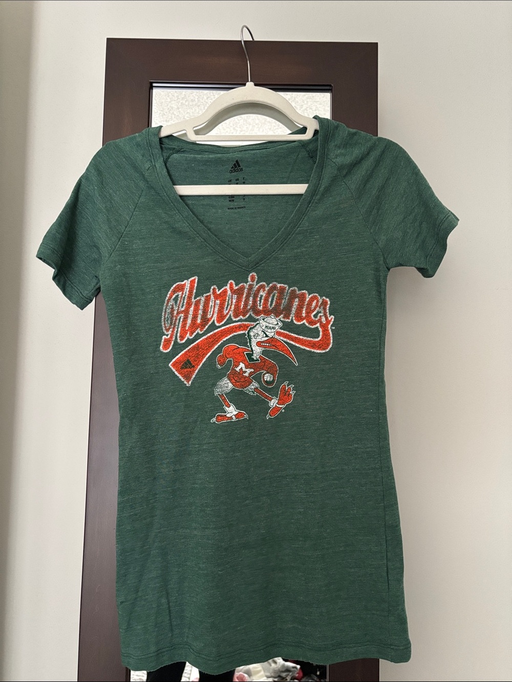adidas Green Miami Hurricanes V-Neck Short Sleeve Tee